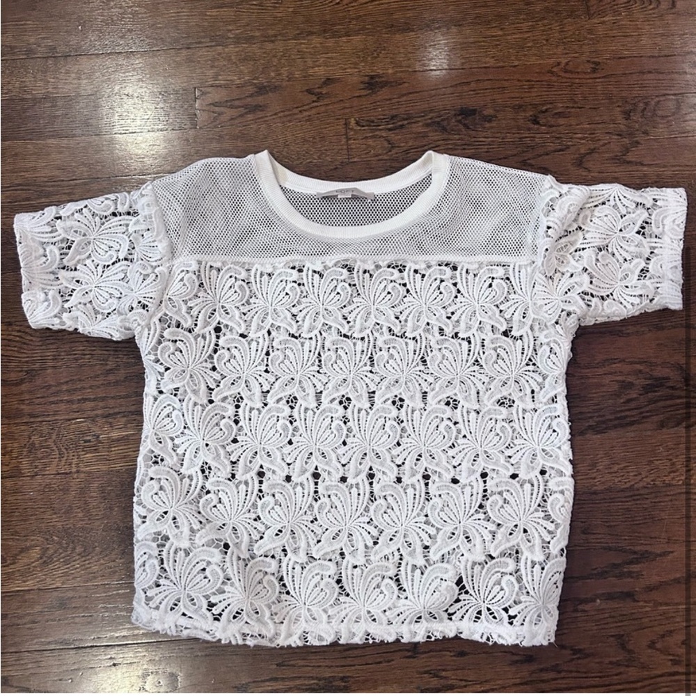 LOFT White Lace Blouse with Mesh Details